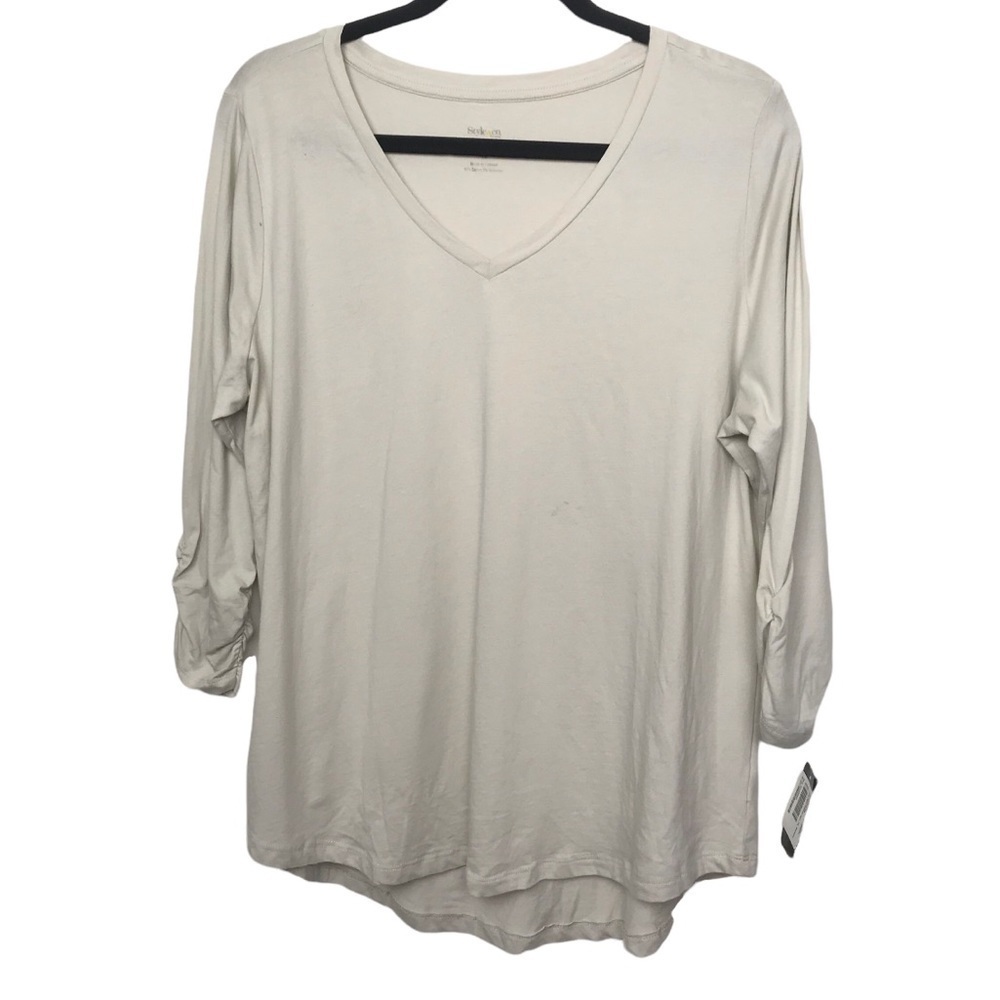 Style & Co Beige The Essential Tee T Shirt 1X Flawed